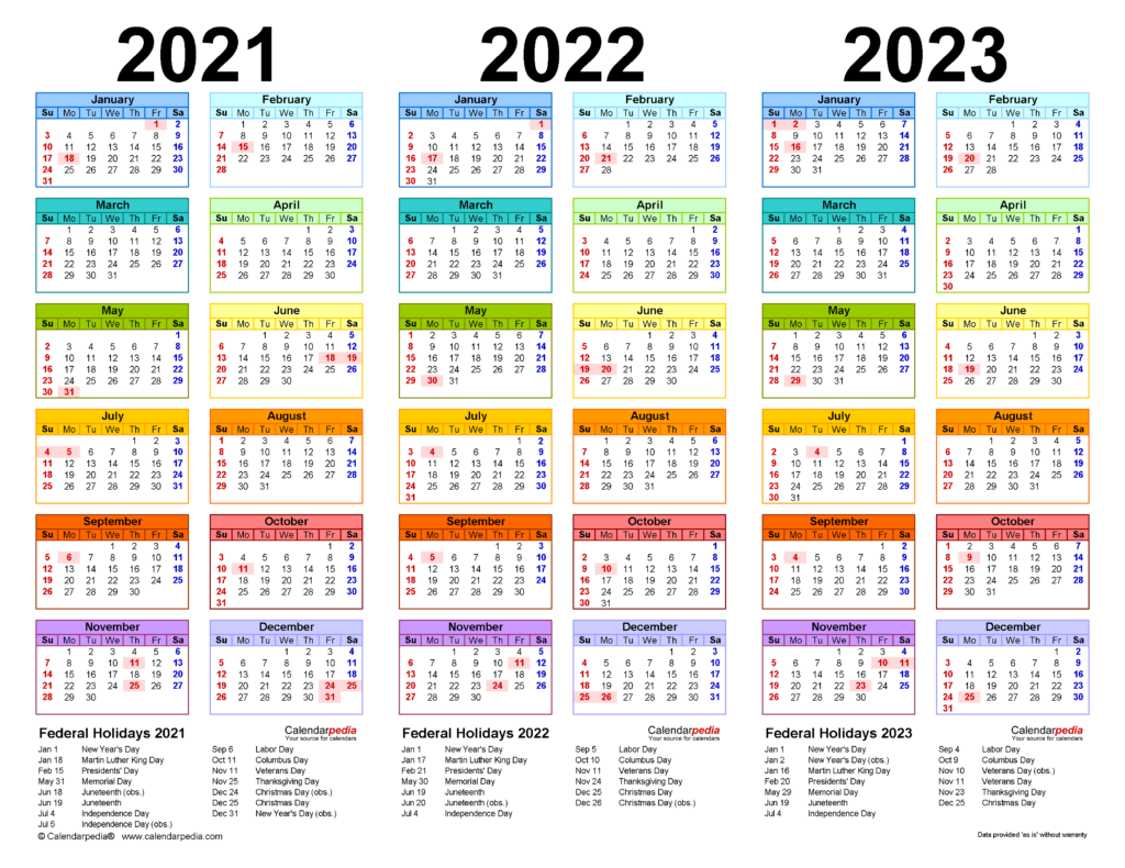 2021 2023 Three Year Calendar Free Printable Excel Templates