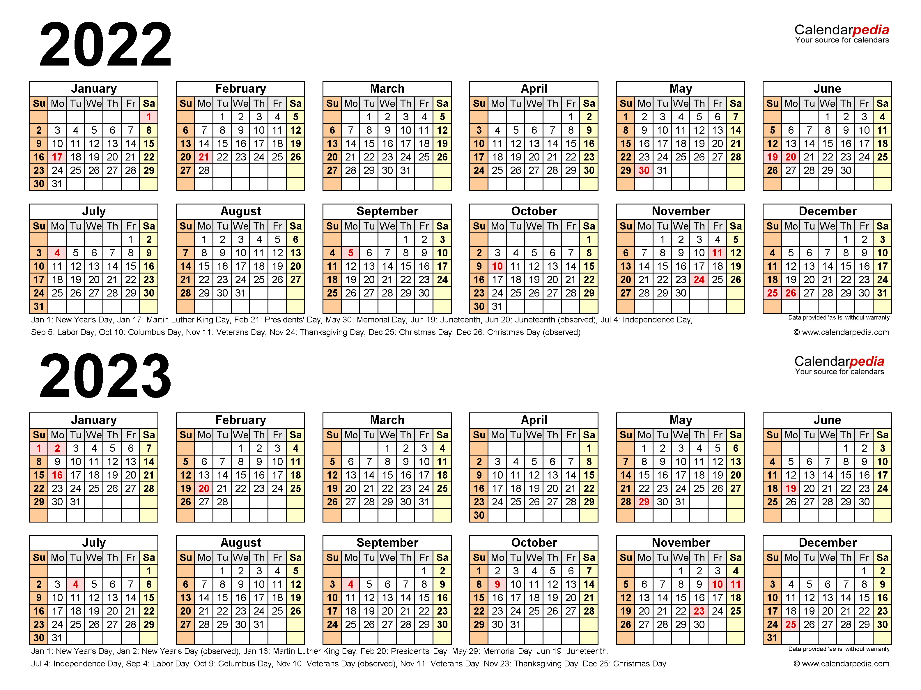 2022 2023 Two Year Calendar Free Printable PDF Templates