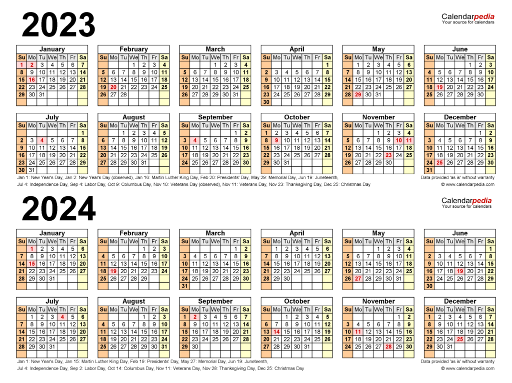 2023 2024 Two Year Calendar Free Printable PDF Templates