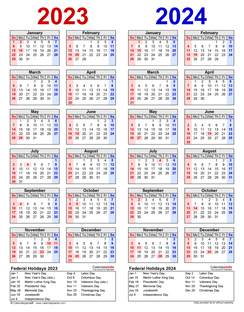 2023 2024 Two Year Calendar Free Printable PDF Templates