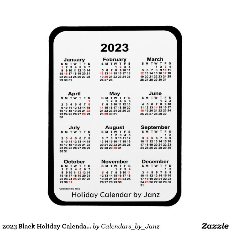 2023 Black Holiday Calendar By Janz Magnet Holiday Calendar Custom 