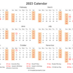 2023 Calendar With Australia Holidays At Bottom Landscape Layout