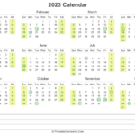 2023 Calendar With US Holidays And Notes Landscape Layout