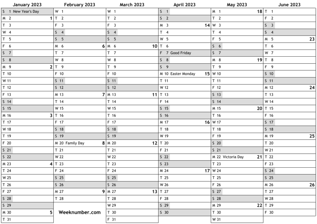 2023 Calendar With Week Numbers And Holidays For Canada Official 