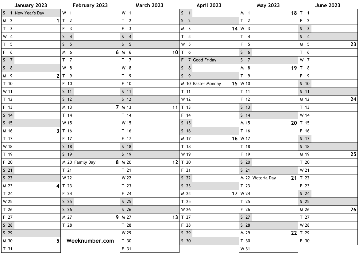 2023 Calendar With Week Numbers And Holidays For Canada Official