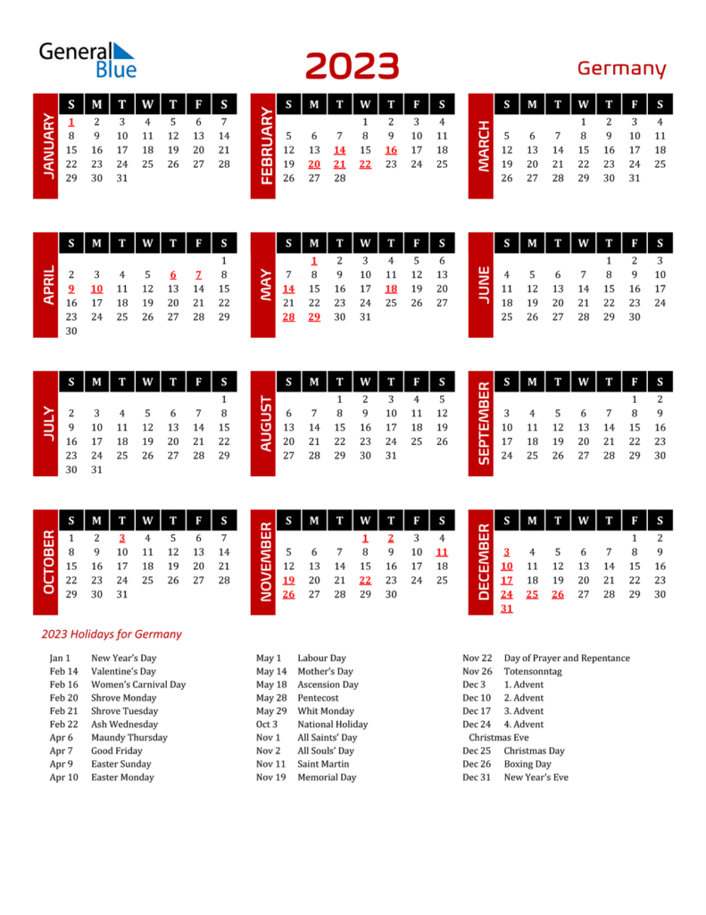 2023 Germany Calendar With Holidays