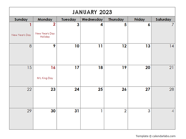 2023 Year Calendar Template With US Holidays Free Printable Templates 