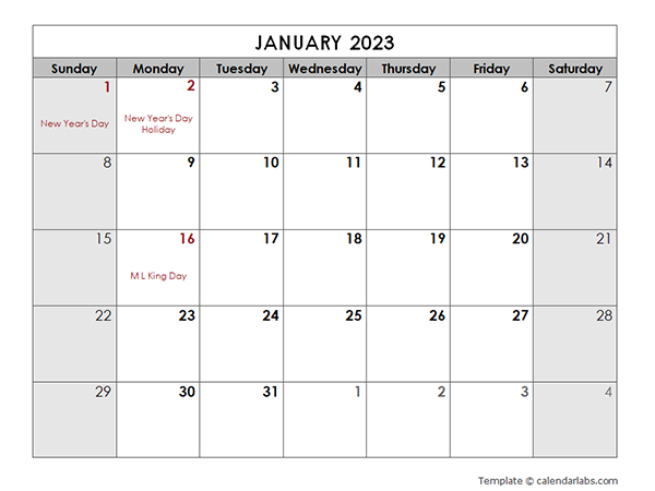2023 Monthly Calendar With US Holidays Free Printable Templates