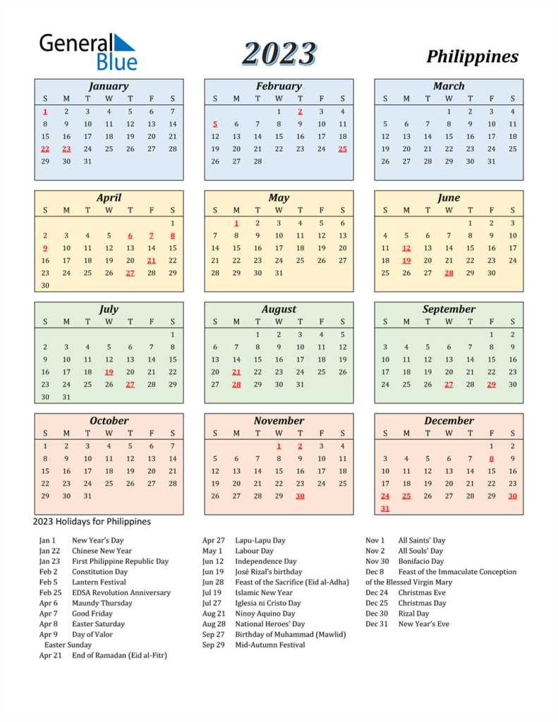 2023 Philippines Calendar With Holidays