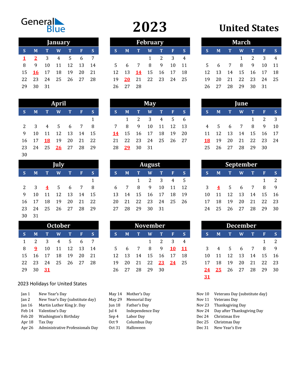 Holiday Calendar 2023 Us - HolidayCalendars.net