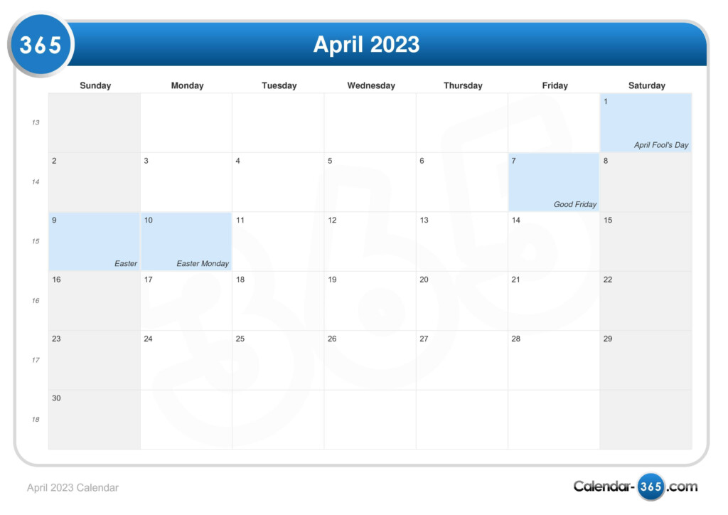 April 2023 Calendar