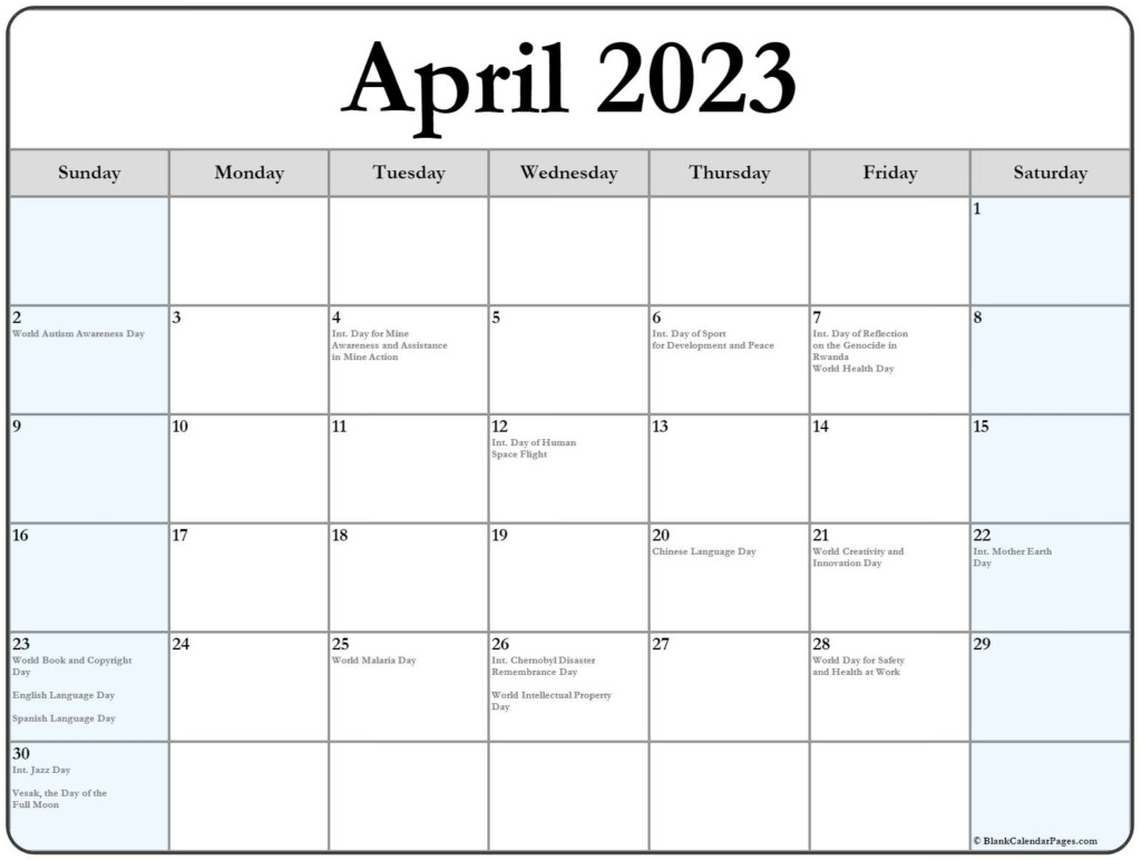 April 2023 With Holidays Calendar