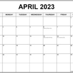 April 2023 With Holidays Calendar