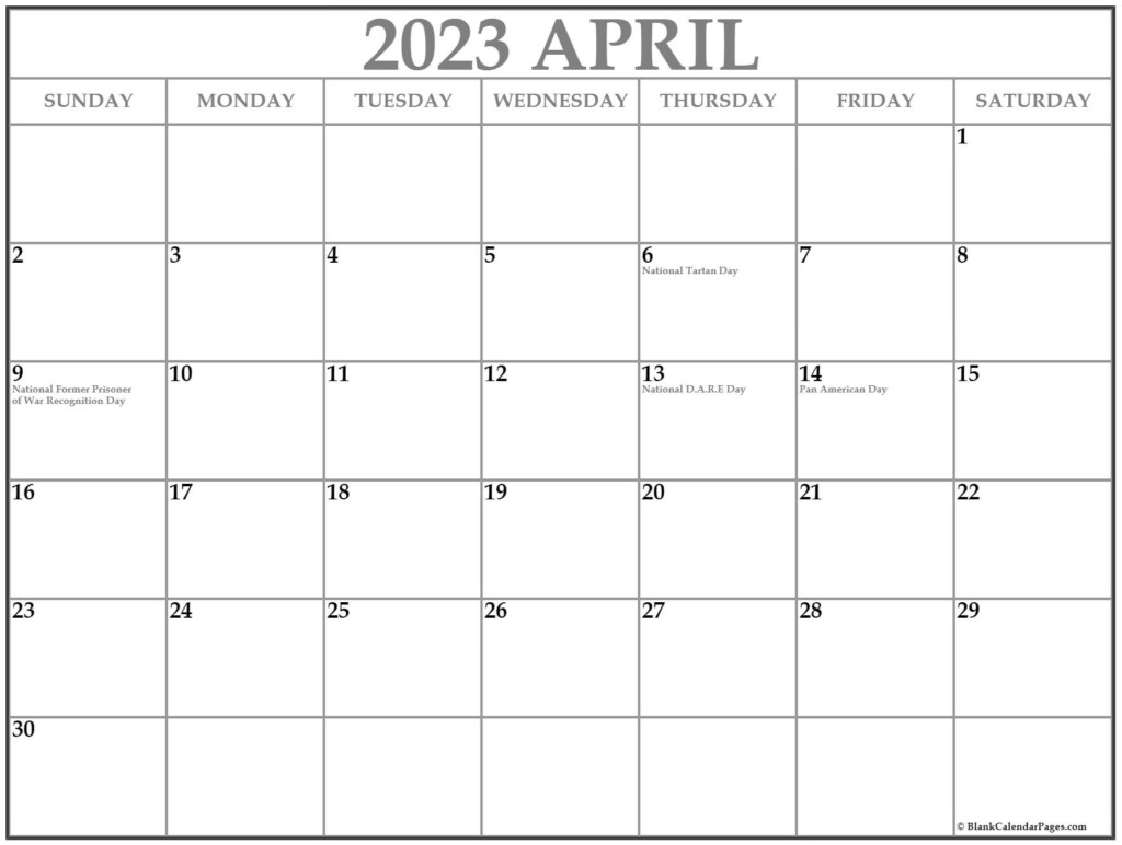 April 2023 With Holidays Calendar