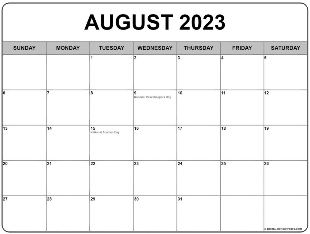 August 2023 With Holidays Calendar