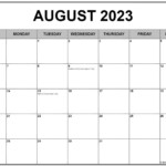 August 2023 With Holidays Calendar