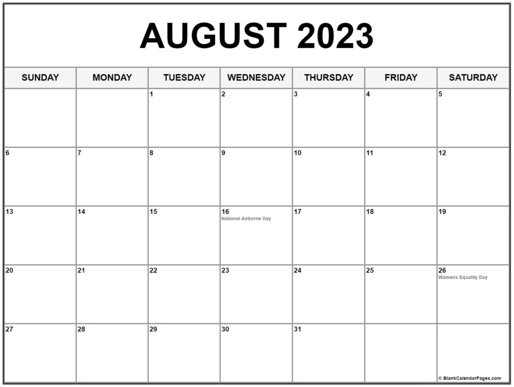 August 2023 With Holidays Calendar