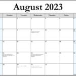 August 2023 With Holidays Calendar