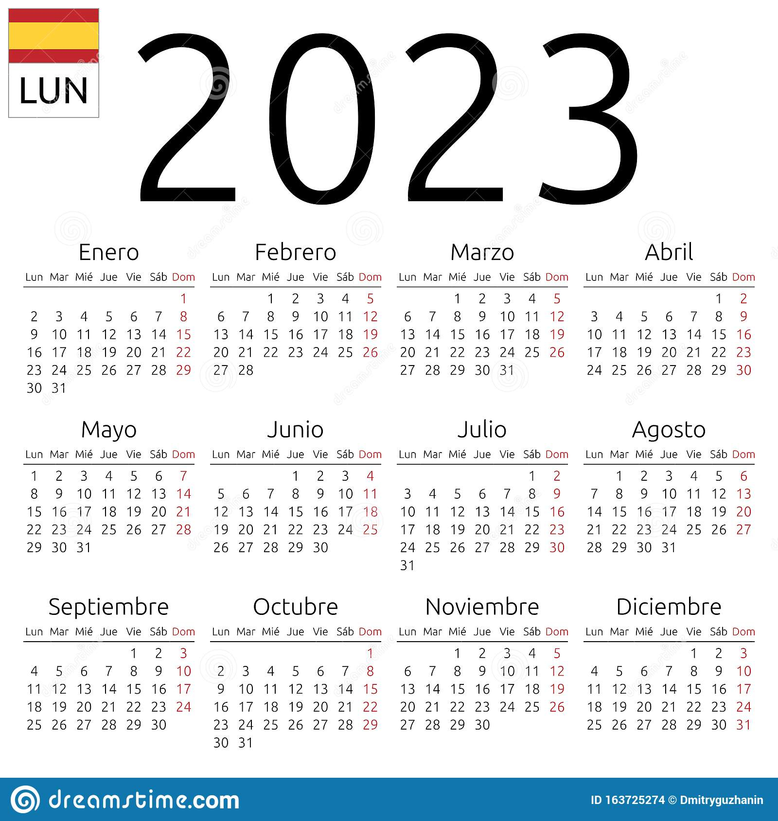 Calendar 2023 Spanish Monday Stock Vector Illustration Of Schedule