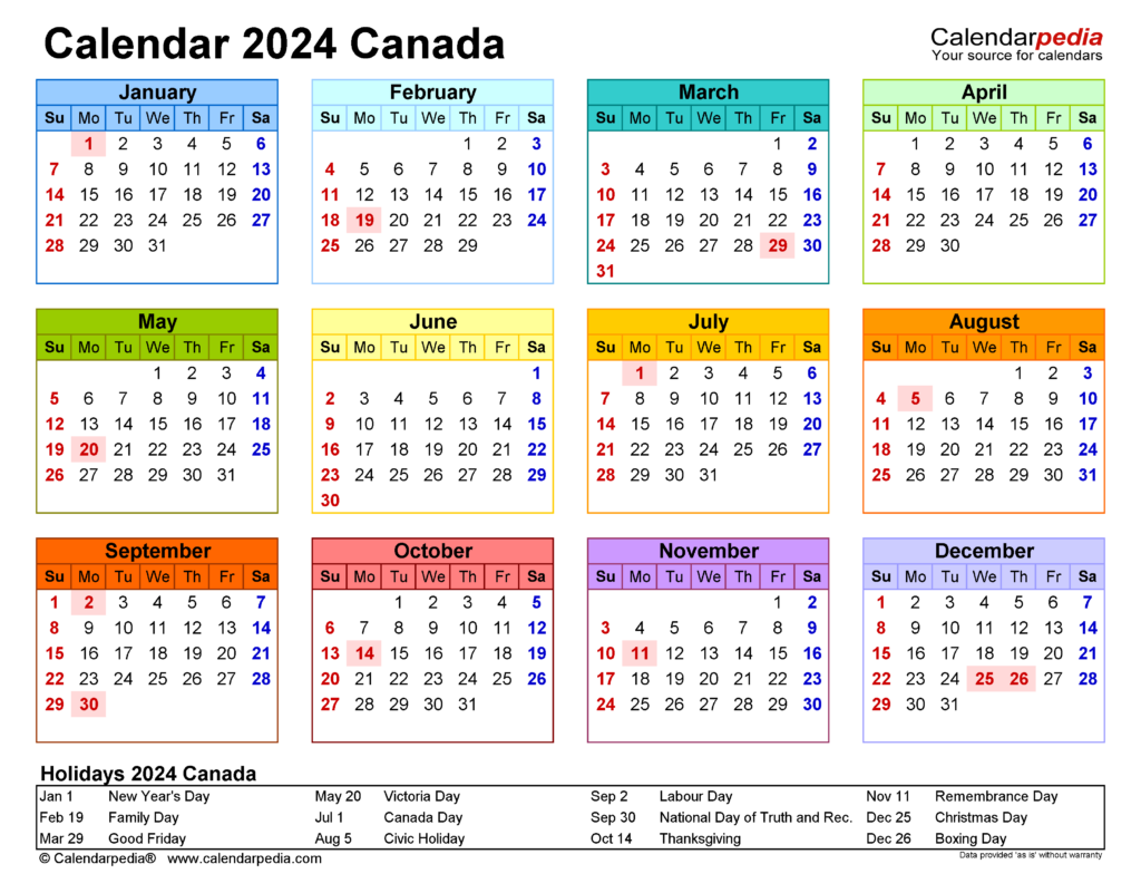 Canada Calendar 2024 Free Printable Excel Templates