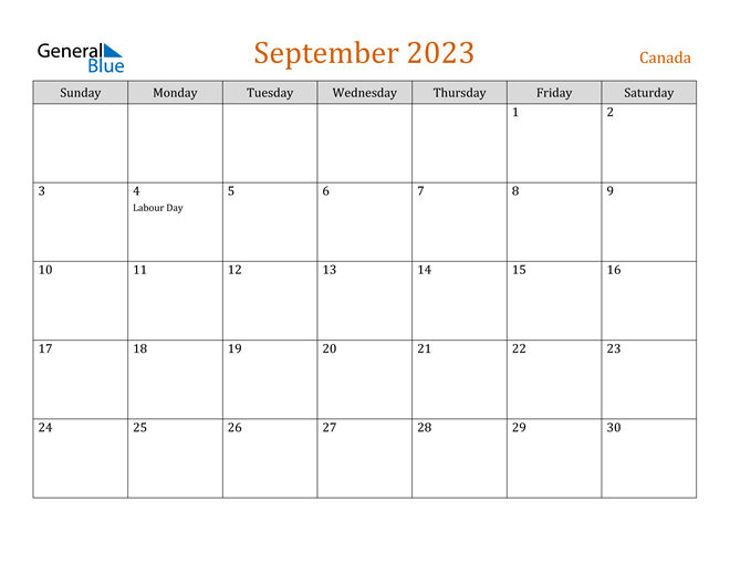 Canada September 2023 Calendar With Holidays