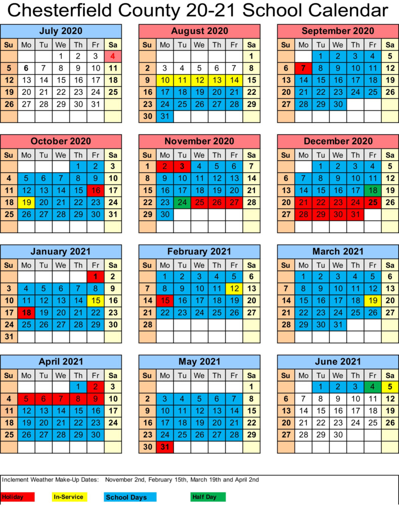 Chesterfield County School District Calendar 2021 And 2022 