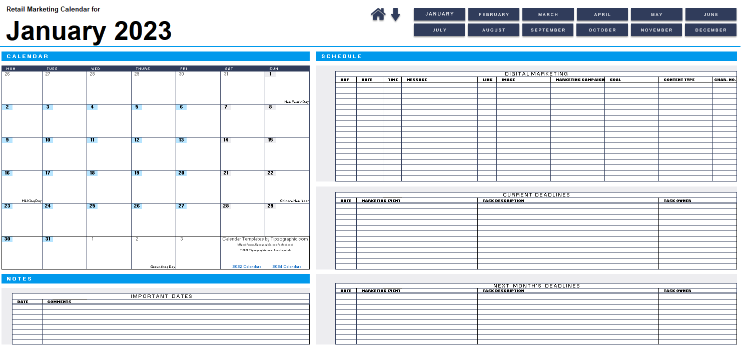 Download The 2023 Marketing Calendar Blank Monday First Tipsographic