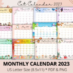 Editable Cat With Holiday Calendar 2023 2022 2023 Calendar Etsy Australia