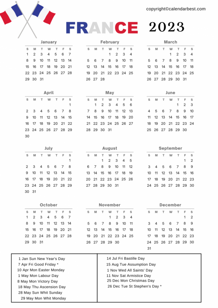 France Calendar 2023 With Holidays Best Printable Calendar