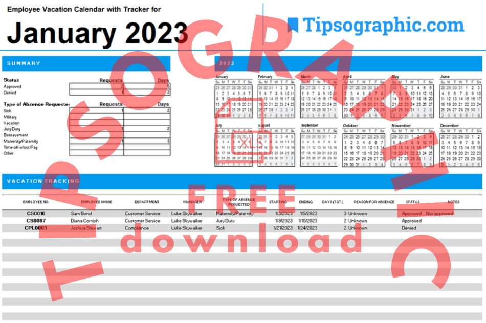 Employee Holiday Calendar 2023 Template HolidayCalendars