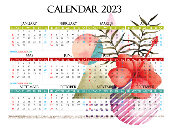 Free Printable 2023 Calendar With Holidays Premium Template 27481 