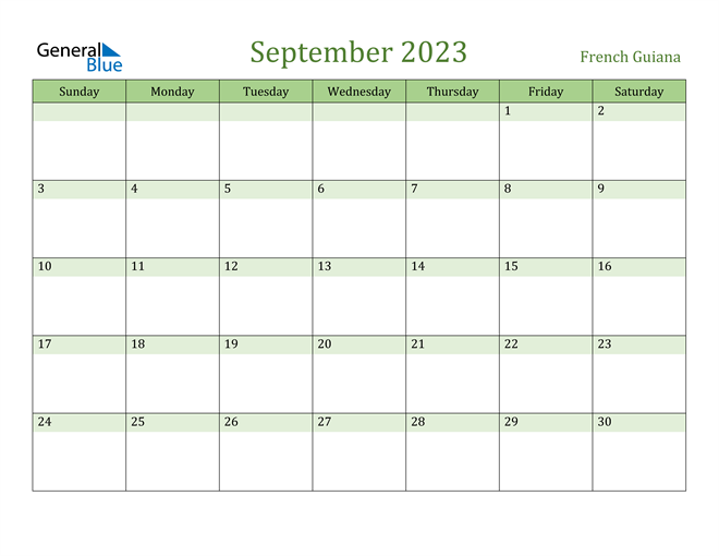 French Guiana September 2023 Calendar With Holidays