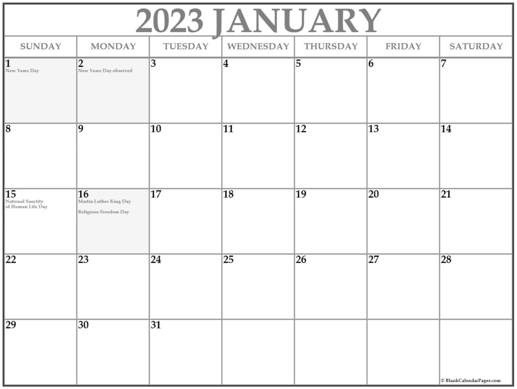 January 2023 Calendar With Holidays