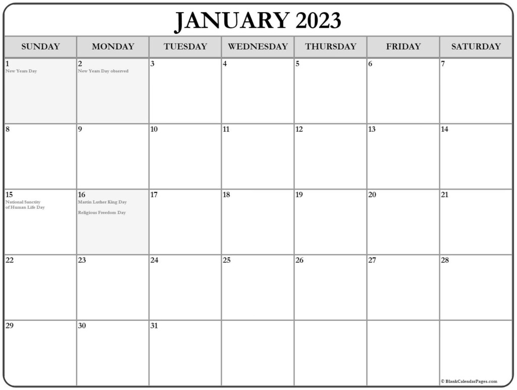 January 2023 Calendar With Holidays