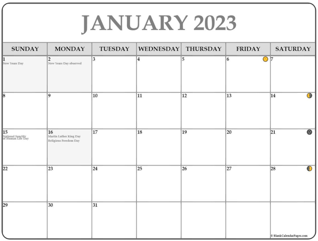 January 2023 Lunar Calendar Moon Phase Calendar