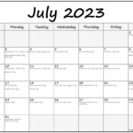 July 2023 Calendar With Holidays