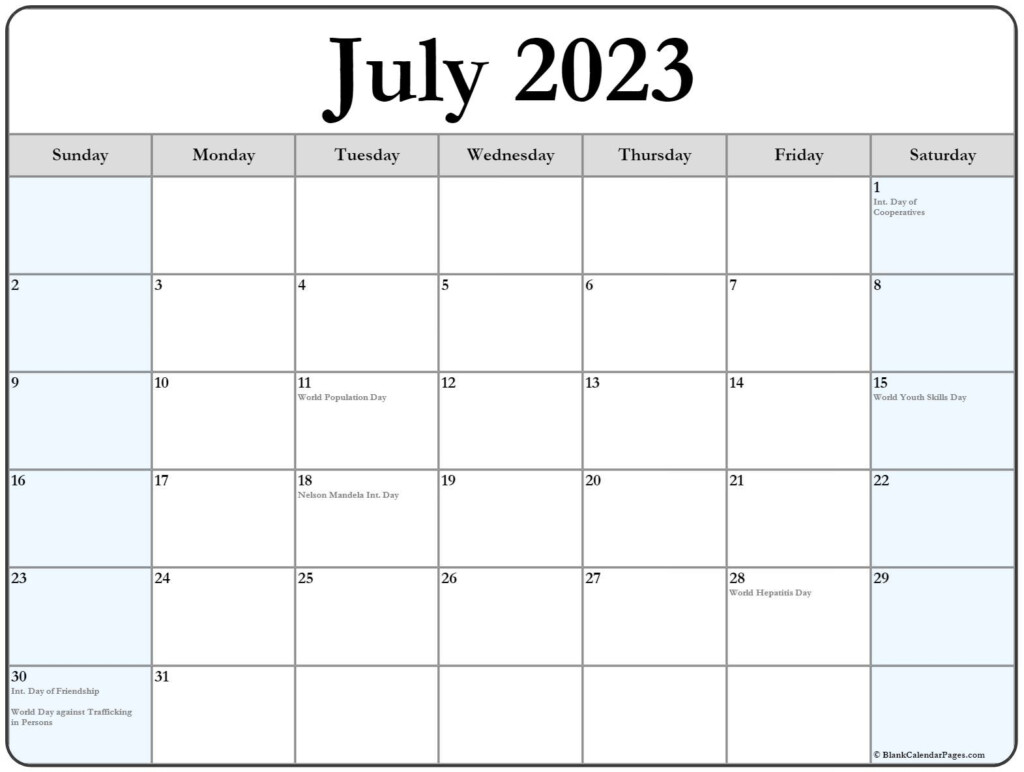 July 2023 Calendar With Holidays