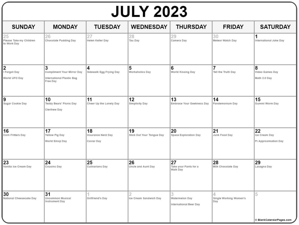 July 2023 Calendar With Holidays