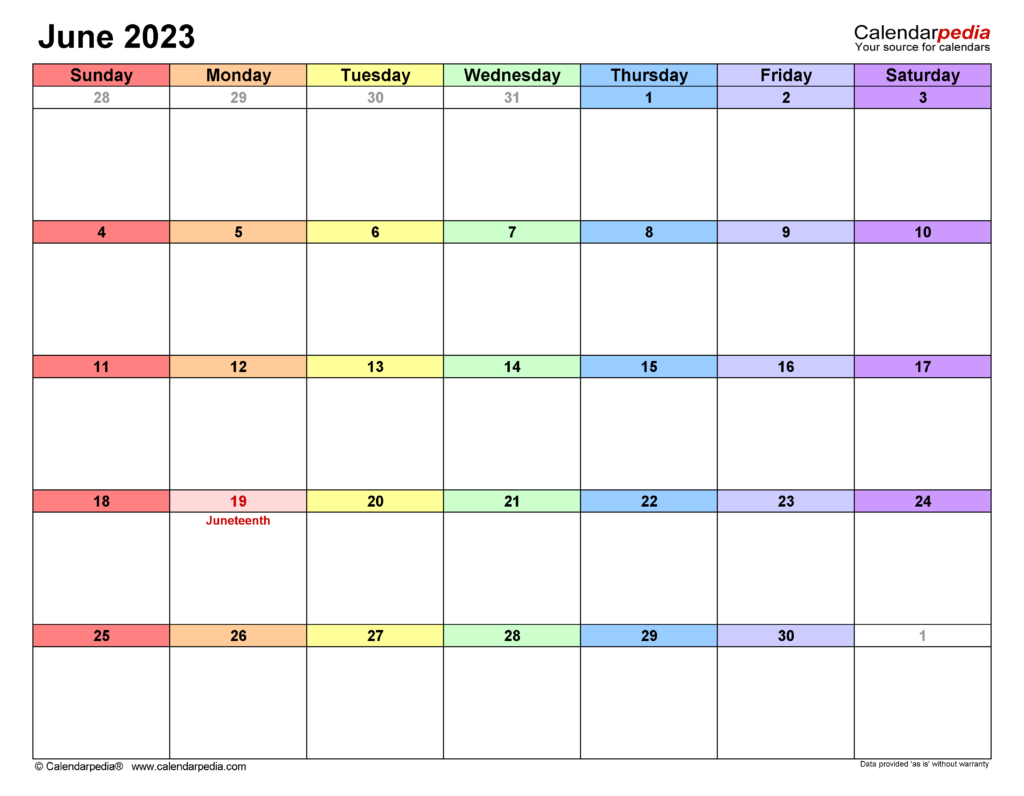 June 2023 Calendar Templates For Word Excel And PDF