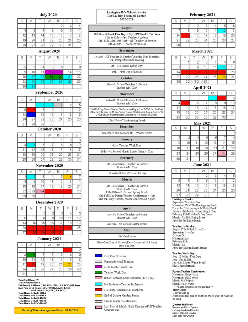 Lexington School District Calendar 2020 And 2021 PublicHolidays us