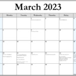 March 2023 Calendar With Holidays