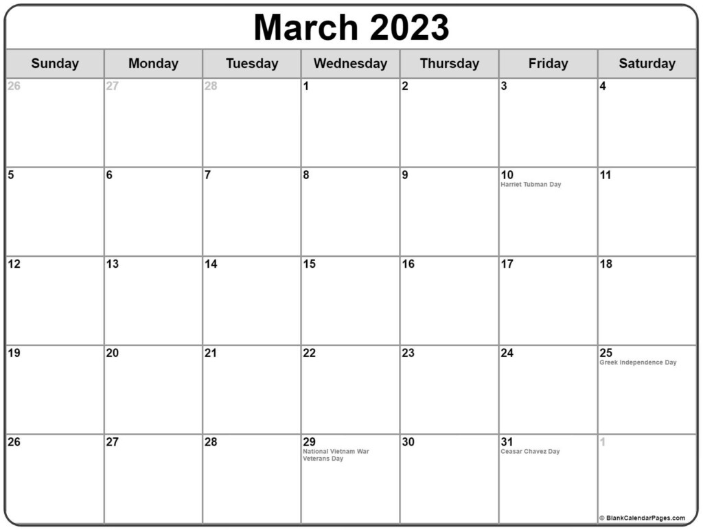 March 2023 Calendar With Holidays