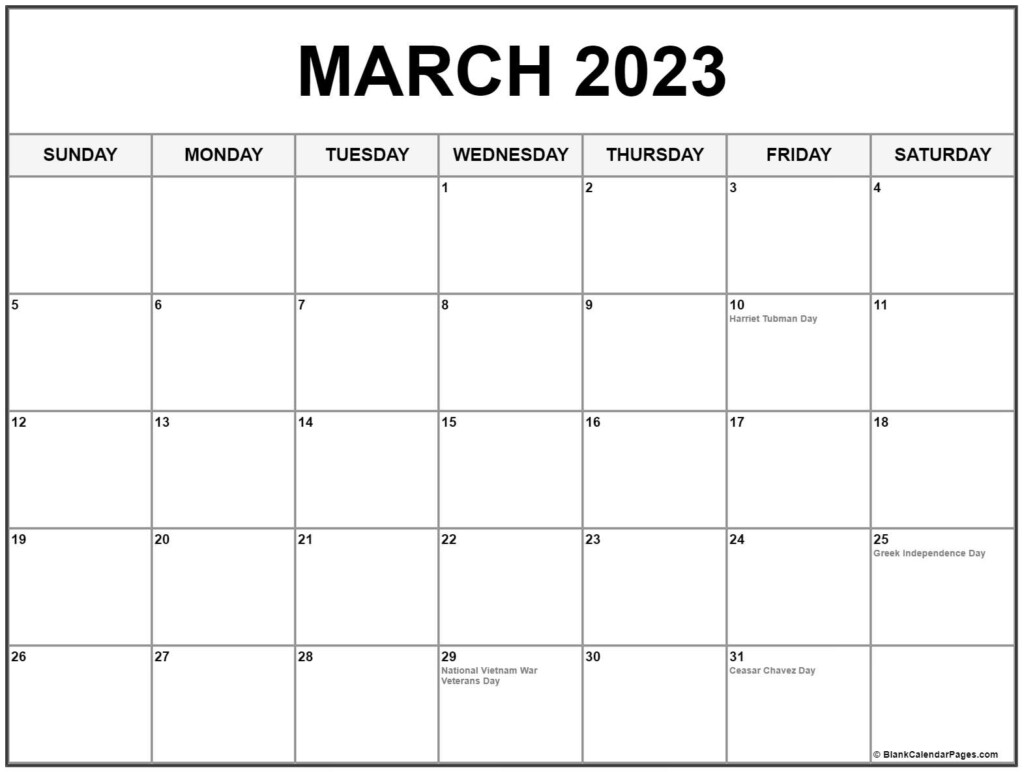 March 2023 Calendar With Holidays