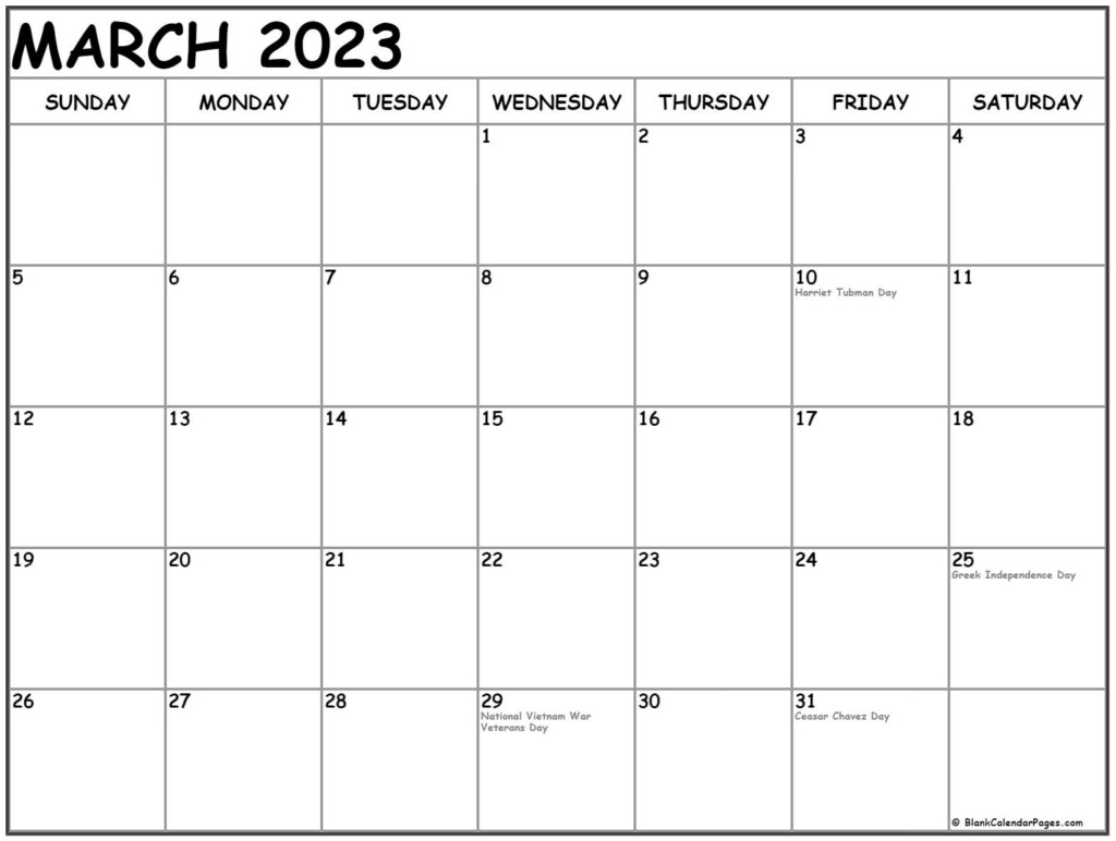 March 2023 Calendar With Holidays