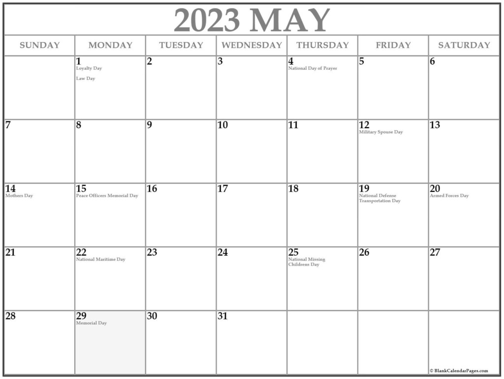 May 2023 Calendar With Holidays