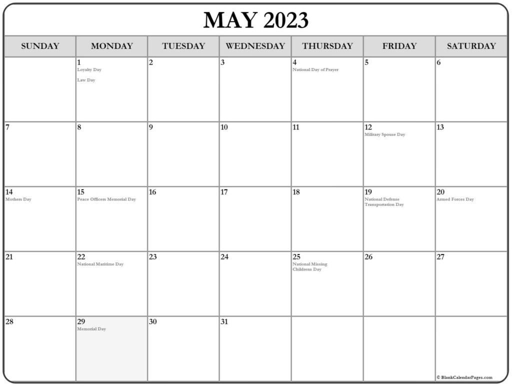 May 2023 Calendar With Holidays