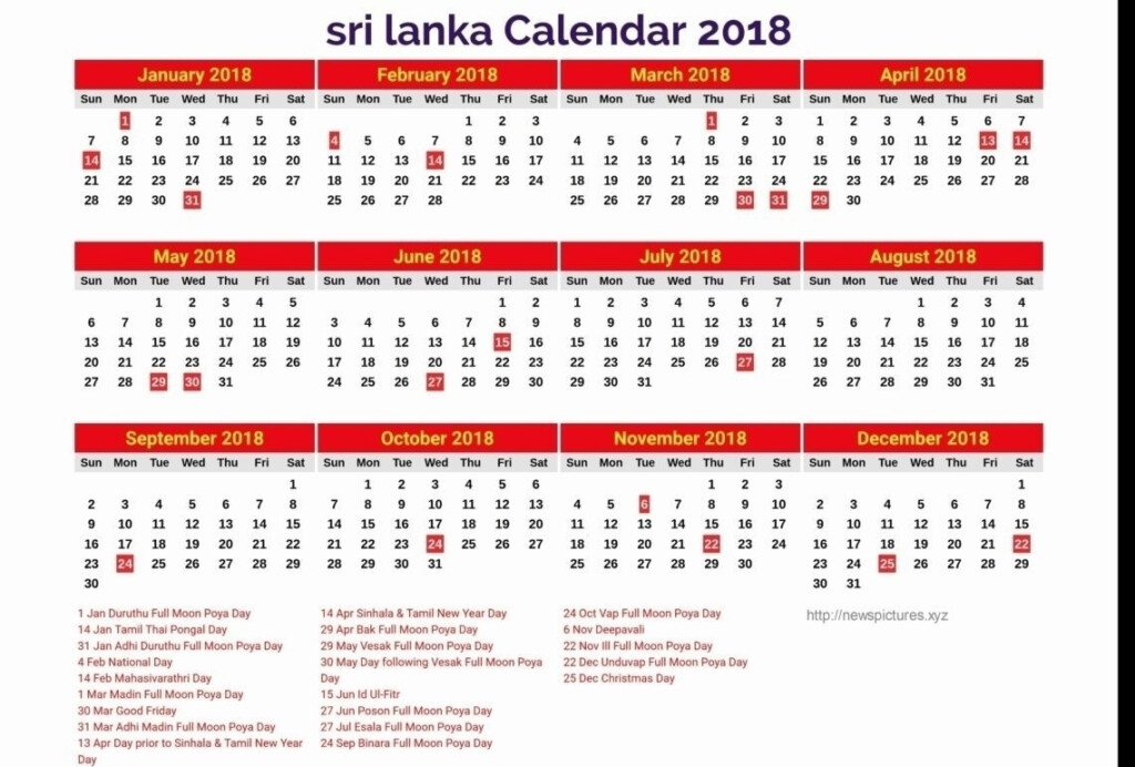 Mercantile Holidays In 2020 Sri Lanka Calendar Template Printable