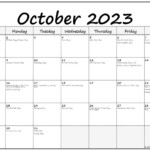 October 2023 With Holidays Calendar