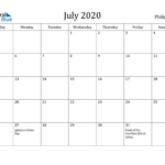 Philippines July 2020 Calendar With Holidays