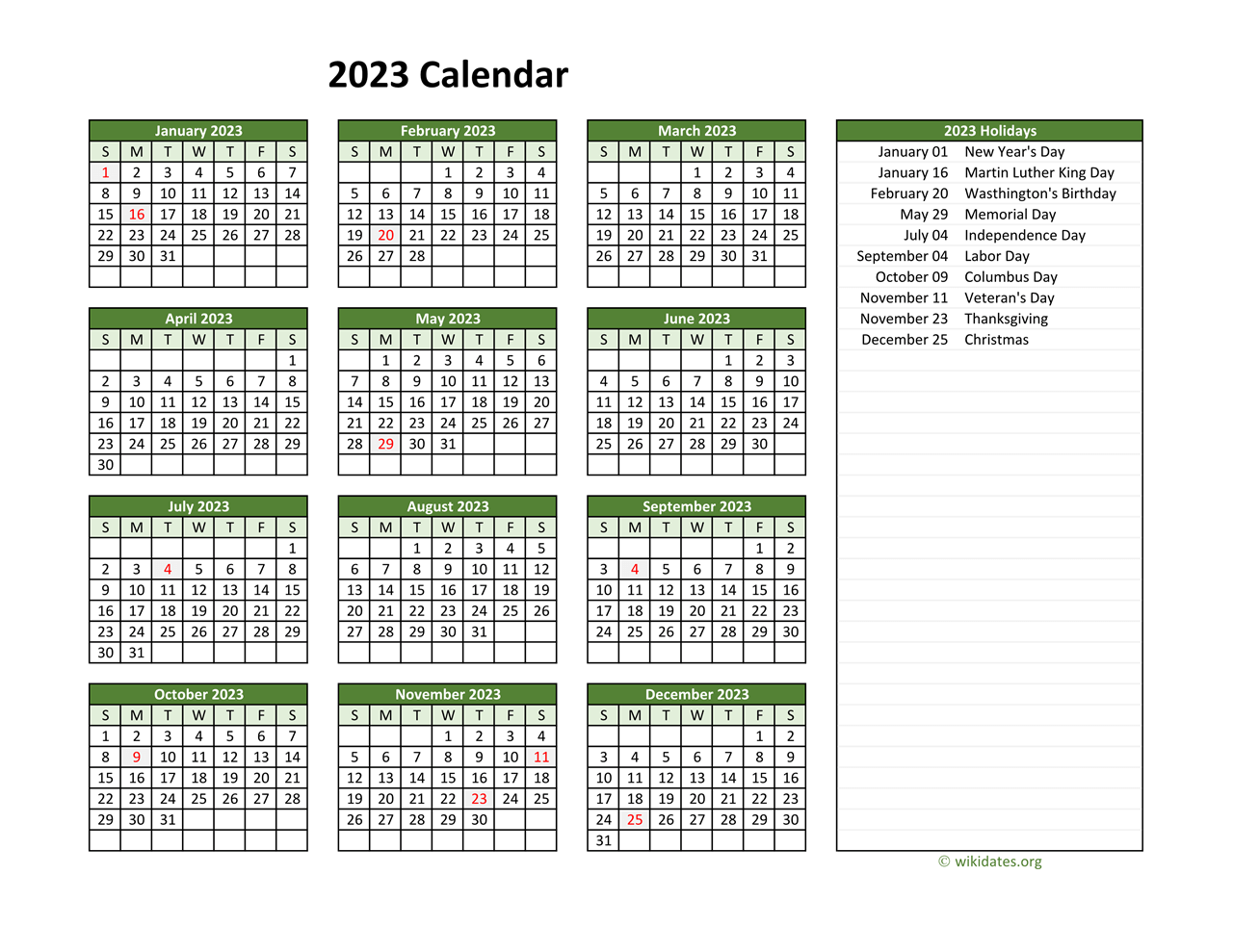 Printable 2023 Calendar With Federal Holidays WikiDates